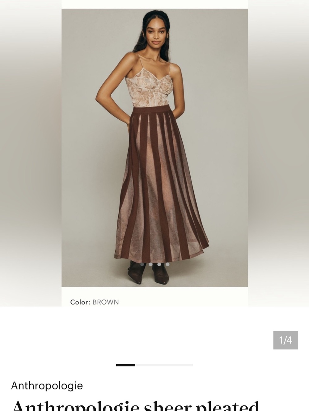 Anthropologie Brown Sheer Pleated Maxi Skirt XS